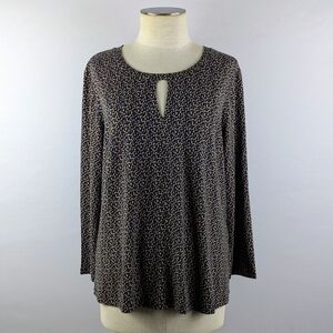 Liverpool Los Angeles Blouse 3/4 Sleeve Keyhole Neck Mini Leopard Print L NWT